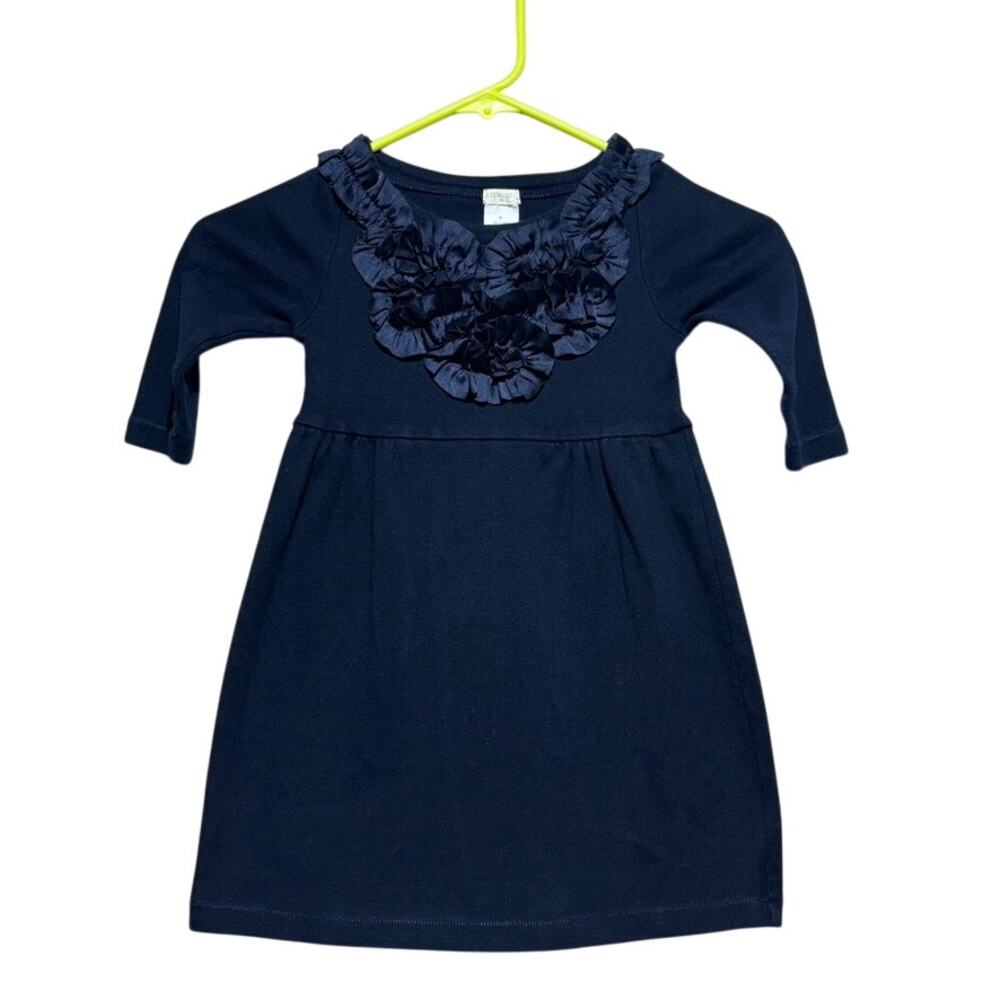 Crewcuts Girls Size 5 Navy Blue Ruffle Dress Long Sleeve Preppy Classic Pictures